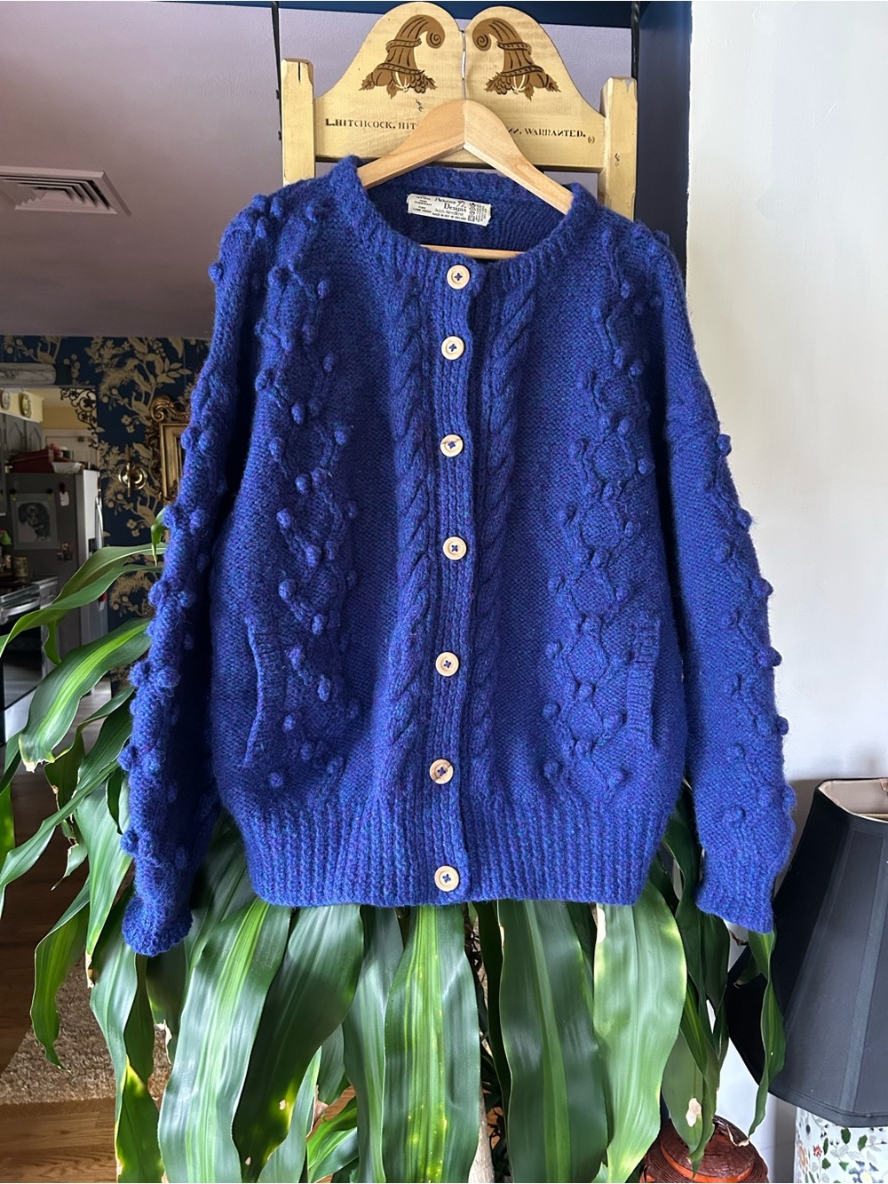 Pur Royal Blue Textured pop corn-Knit Button Cardigan Irish knit